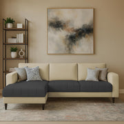 Oslo 4 Seater LHS L Shape Sofa Set for Living Room (Cream Black Fabric) Premium Fabric Sofa Set for Living Room