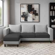Mikasa 4 Seater LHS L Shape Sofa Set for Living Room (Black Grey Fabric) Premium Fabric Sofa Set for Living Room