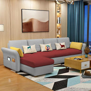 Ventos LHS 6 Seater L Shape Sofa Set for Living Room (Maroon Grey) Premium Velvet Fabric