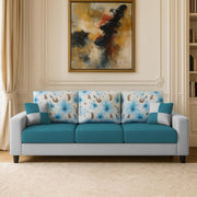 Rolando 3 Seater Sofa Set for Living Room (Turquise Grey Colour) Premium Fabric Sofa Set