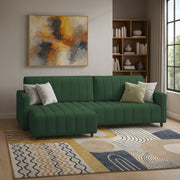 Netlie 4 Seater LHS L Shape Sofa Set for Living Room (Green Fabric) Premium Fabric Sofa Set for Living Room