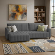 Netlie 4 Seater LHS L Shape Sofa Set for Living Room (Dark Grey Fabric) Premium Fabric Sofa Set for Living Room