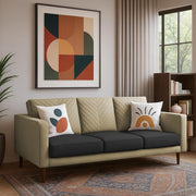 Mikasa 3 Seater Sofa Set for Living Room (Cream Black Colour Fabric) Premium Fabric Sofa