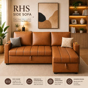 Casaliving Glanie LHS 4 Seater Corner Sofa Cum Bed for Living Room with Storage (Beige Fabric) Leatherette Fabric Sofa with Cup Holder