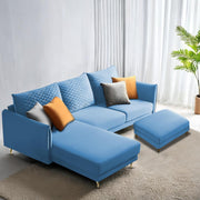 Casaliving Stanly LHS 4 Seater L Shape Sofa with Center Table for Living Room (Blue Fabric)