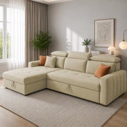 Casaliving Gagnon LHS 4 Seater L Shape Corner Sofa Cum Bed for Living Room with Storage (Black Fabric) Premium Fabric Sofa Cum Bed