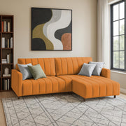 Netlie 4 Seater RHS L Shape Sofa Set for Living Room (Orange Fabric) Premium Fabric Sofa Set for Living Room