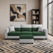 Aden 3 Seater Sofa Set with Ottoman for Living Room (Green Grey Colour Fabric) Premium Fabric Sofa