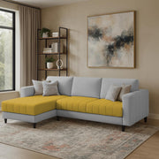 Oslo 4 Seater LHS L Shape Sofa Set for Living Room (Yellow Grey Fabric) Premium Fabric Sofa Set for Living Room