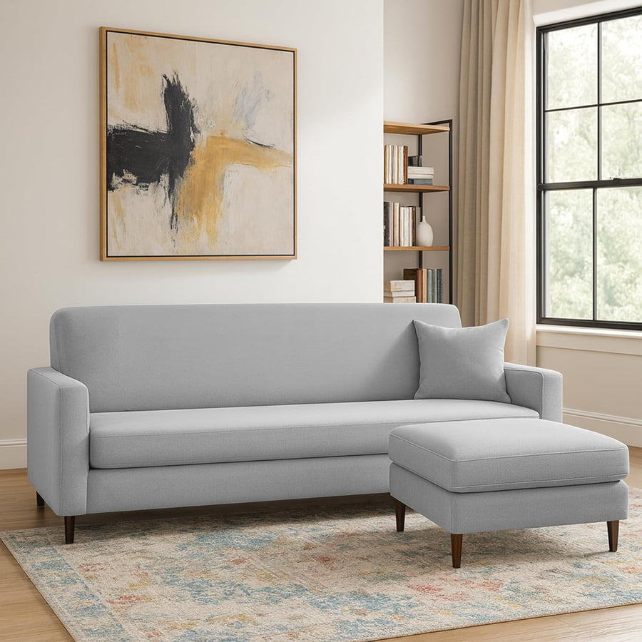 Valkyrie 4 Seater L Shape Convertible Sofa Set for Living Room, 3 Seater & Ottoman Modular Sectional Couch for Small Space (Grey Colour) Fabric