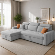 Casaliving Gagnon LHS 4 Seater L Shape Corner Sofa Cum Bed for Living Room with Storage (Black Fabric) Premium Fabric Sofa Cum Bed