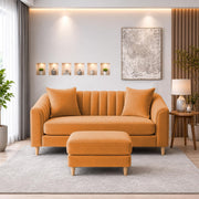 Casaliving Doraldo 2 Seater with Ottoman Sofa Set for Living Room (Black Colour) Premium Fabric Sofa Set