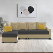 Inclair LHS 6 Seater L Shape Sofa Set for Living Room (Cream Black Fabric) Premium Fabric Sofa