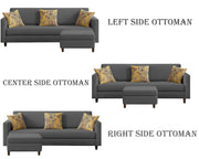 Casaliving Premium Lifestyle Fabric 4 Seater L Shape Sofa Set 3 Seater Modern Sofa Set & Ottoman for Living Room (Black Color)