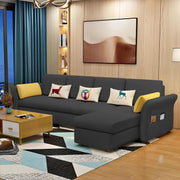 Ventos RHS 6 Seater L Shape Sofa Set for Living Room (Black) Premium Velvet Fabric