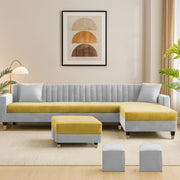 Casaliving Garcia 8 Seater RHS L Shape Sofa Set with Ottoman & 2 Puffy for Living Room (Grey Colour Fabric) Premium Fabric Sofa