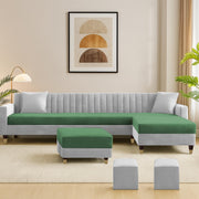 Casaliving Garcia 8 Seater RHS L Shape Sofa Set with Ottoman & 2 Puffy for Living Room (Grey Colour Fabric) Premium Fabric Sofa
