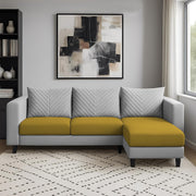 Mikasa 4 Seater RHS L Shape Sofa Set for Living Room (Yellow Grey Fabric) Premium Fabric Sofa Set for Living Room