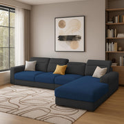 Orion RHS 6 Seater L Shape Sofa Set for Living Room (Blue Black Colour) Premium Fabric Sofa