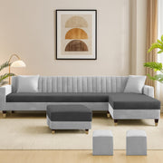 Casaliving Garcia 8 Seater RHS L Shape Sofa Set with Ottoman & 2 Puffy for Living Room (Grey Colour Fabric) Premium Fabric Sofa