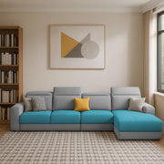 Orion RHS 6 Seater L Shape Sofa Set for Living Room (Turquise Grey Colour) Premium Fabric Sofa