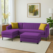 Neyami LHS 4 Seater with Ottoman L Shape Sofa Set for Living Room (Purple) Premium Fabric Sofa Set