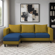 Mikasa 4 Seater LHS L Shape Sofa Set for Living Room (Blue Yellow Fabric) Premium Fabric Sofa Set for Living Room