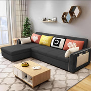 Denis 5 Seater L Shape Sofa Set for Living Room (Black Fabric) Premium Fabric Sofa