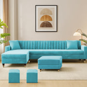 Garcia RHS 8 Seater L Shape Sofa Set with Ottoman & 2 Puffy for Living Room (Dark Grey) Premium Fabric Sofa Set