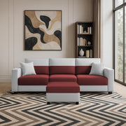 Aden 3 Seater Sofa Set with Ottoman for Living Room (Maroon Grey Colour Fabric) Premium Fabric Sofa