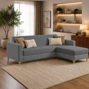 Casaliving Daxos 4 Seater L Shape Sofa Set with Movable Ottoman | Flexible Left or Right Layout | Cozy Velvet Fabric | Soft Touch Seating | Modern Designer Sofa for Living Room (Black)