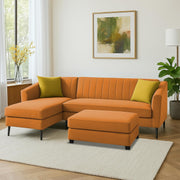 Neyami LHS 4 Seater with Ottoman L Shape Sofa Set for Living Room (Orange) Premium Fabric Sofa Set