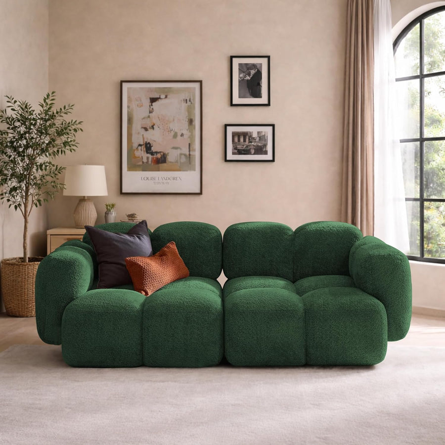 Aveline Modern Premium Boucle Fabric Sofa, Upholstered 3 Seater Sofa Set for Living Room, (Blue Colour) Premium Boucle Fabric Sofa