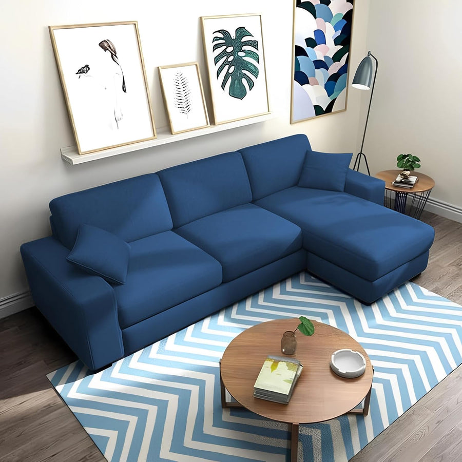 Martin 4 Seater RHS L Shape Sofa Set for Living Room (Blue Colour Fabric)