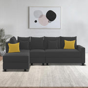 Inclair LHS 6 Seater L Shape Sofa Set for Living Room (Black Fabric) Premium Fabric Sofa