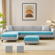 Casaliving Garcia 8 Seater RHS L Shape Sofa Set with Ottoman & 2 Puffy for Living Room (Grey Colour Fabric) Premium Fabric Sofa