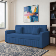 Cameron 3 Seater Sofa Cum Bed for Living Room (Blue Fabric) Premium Fabric Sofa