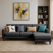 Aria RHS 4 Seater L Shape Sofa Set for Living Room (Black) Premium Fabric Sofa Set