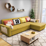 Denis 5 Seater RHS L Shape Sofa Set for Living Room (Yellow Fabric) Premium Fabric Sofa