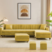 Garcia RHS 8 Seater L Shape Sofa Set with Ottoman & 2 Puffy for Living Room (Dark Grey) Premium Fabric Sofa Set