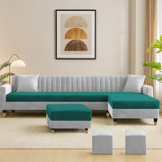 Garcia RHS 8 Seater L Shape Sofa Set with Ottoman & 2 Puffy for Living Room (Dark Grey) Premium Fabric Sofa Set