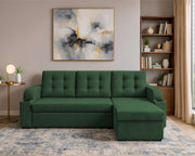 Grance LHS 4 Seater Corner Sofa Cum Bed for Living Room (Black Fabric) Premium Fabric Sofa