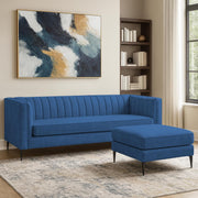 Casaliving Travis 4 Seater L Shape Convertible Sofa Set for Living Room, 3 Seater & Ottoman Modular Sectional Couch for Small Space (Blue Colour) Fabric