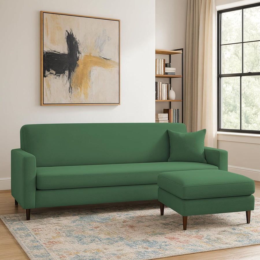 Valkyrie 4 Seater L Shape Convertible Sofa Set for Living Room, 3 Seater & Ottoman Modular Sectional Couch for Small Space (Green Colour) Fabric