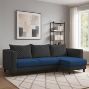 Mikasa 4 Seater RHS L Shape Sofa Set for Living Room (Blue Black Fabric) Premium Fabric Sofa Set for Living Room