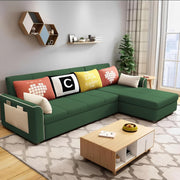 Denis 5 Seater RHS L Shape Sofa Set for Living Room (Green Fabric) Premium Fabric Sofa