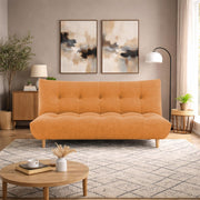 Drantly 3 Seater Sofa Cum Bed for Living Room (Orange Fabric Color) Premium Suede Velvet Fabric Sofa Cum Bed for Living Room