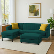 Neyami LHS 4 Seater with Ottoman L Shape Sofa Set for Living Room (Pine) Premium Fabric Sofa Set