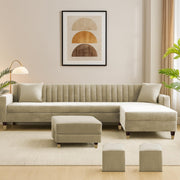 Garcia RHS 8 Seater L Shape Sofa Set with Ottoman & 2 Puffy for Living Room (Dark Grey) Premium Fabric Sofa Set