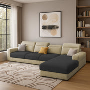 Orion RHS 6 Seater L Shape Sofa Set for Living Room (Cream Black Colour) Premium Fabric Sofa